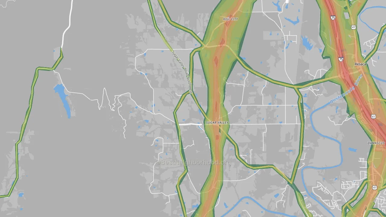 Sugar Valley, GA Map of Noise Levels in Sugar Valley
