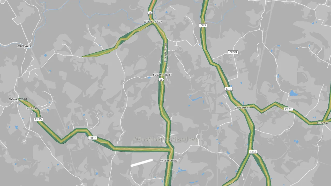 Sugar Valley, WV Map of Noise Levels in Sugar Valley