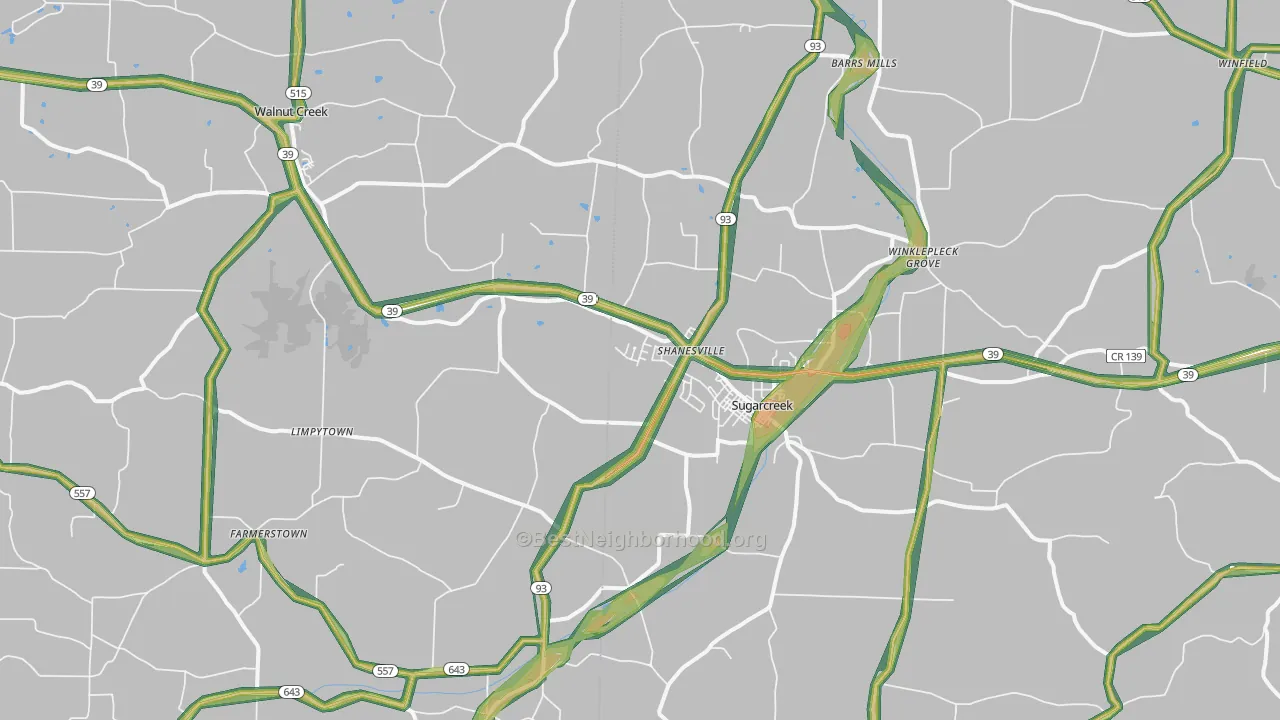 Sugarcreek, OH Map of Noise Levels in Sugarcreek