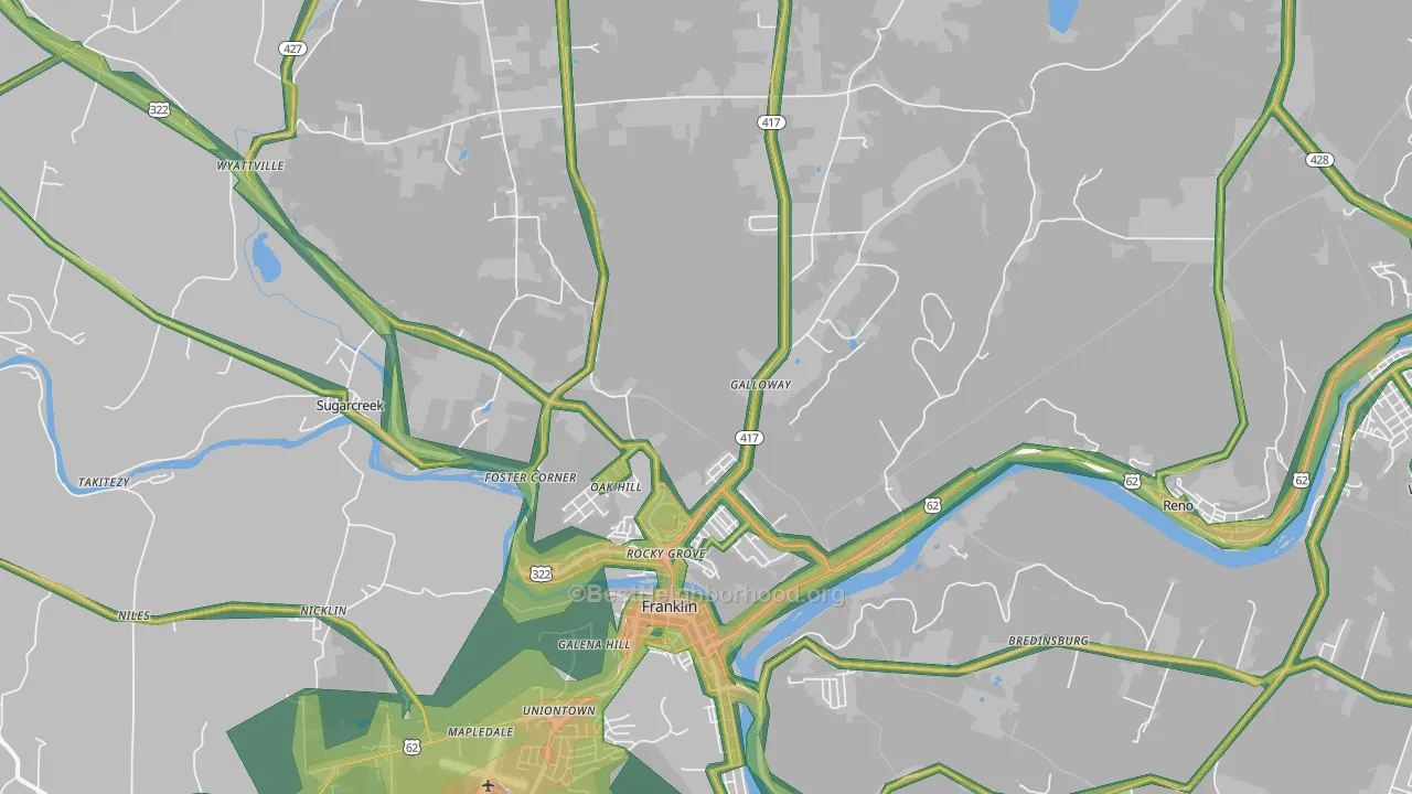 Sugarcreek, PA Map of Noise Levels in Sugarcreek