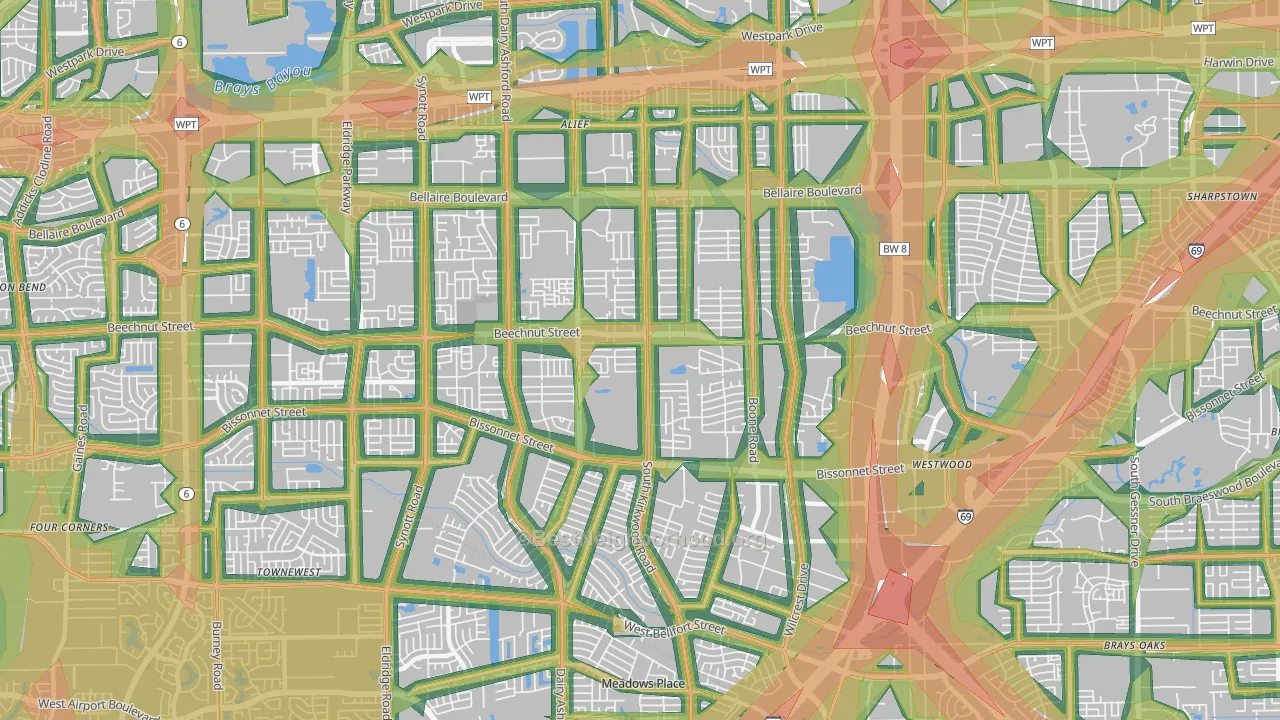Sugarland, Houston, TX Map of Noise Levels in Sugarland