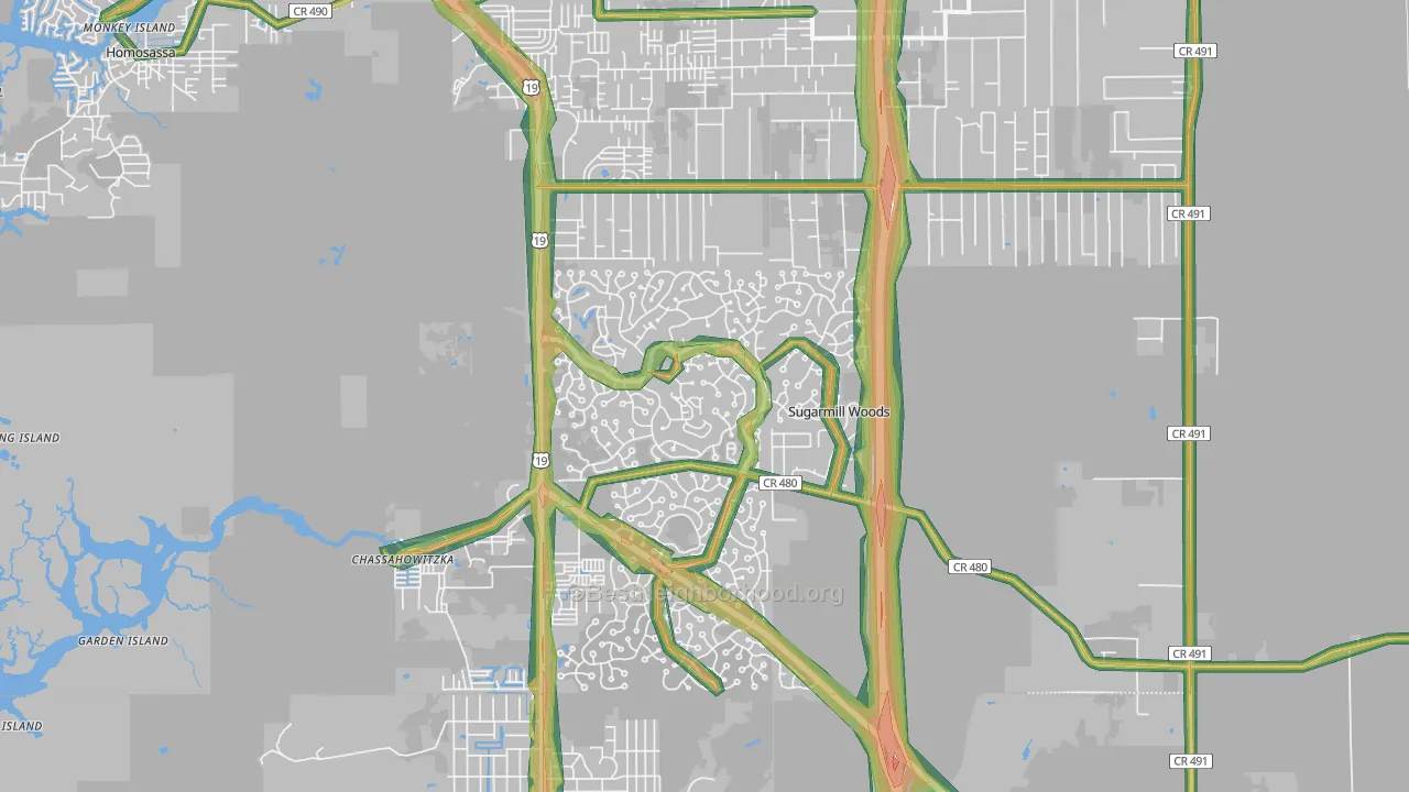 Sugarmill Woods, FL Map of Noise Levels in Sugarmill Woods