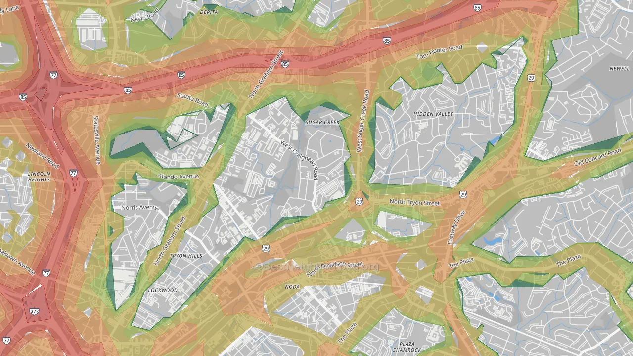 Sugaw Creek, Charlotte, NC Map of Noise Levels in Sugaw Creek