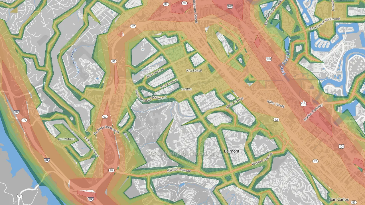Sugerloaf, San Mateo, CA Map of Noise Levels in Sugerloaf