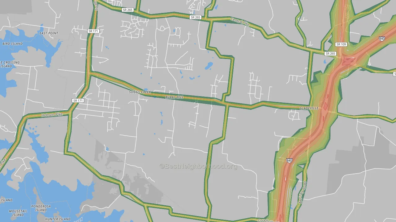 Suggs Creek, TN Map of Noise Levels in Suggs Creek