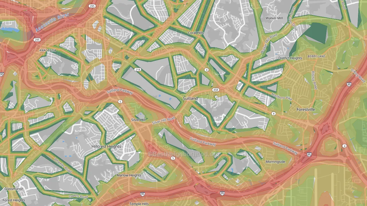 Suitland, MD Map of Noise Levels in Suitland