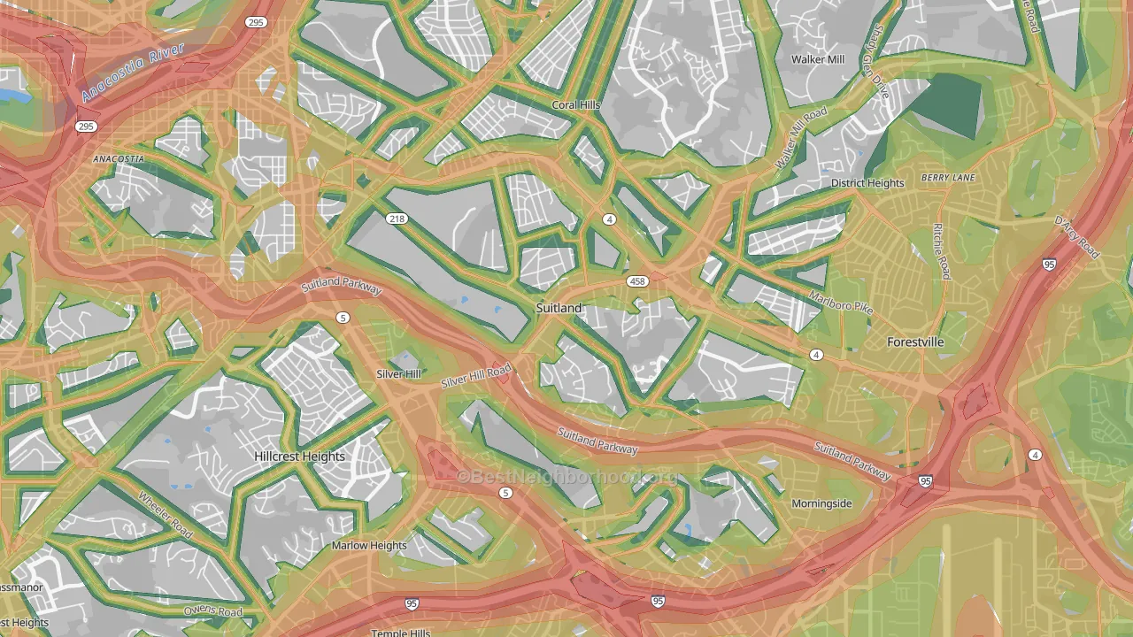 Suitland-Silver Hill, Suitland, MD Map of Noise Levels in Suitland-Silver Hill