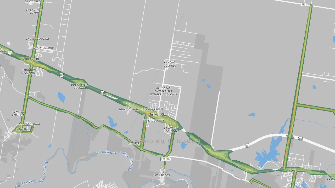 Sullivan City, TX Map of Noise Levels in Sullivan City