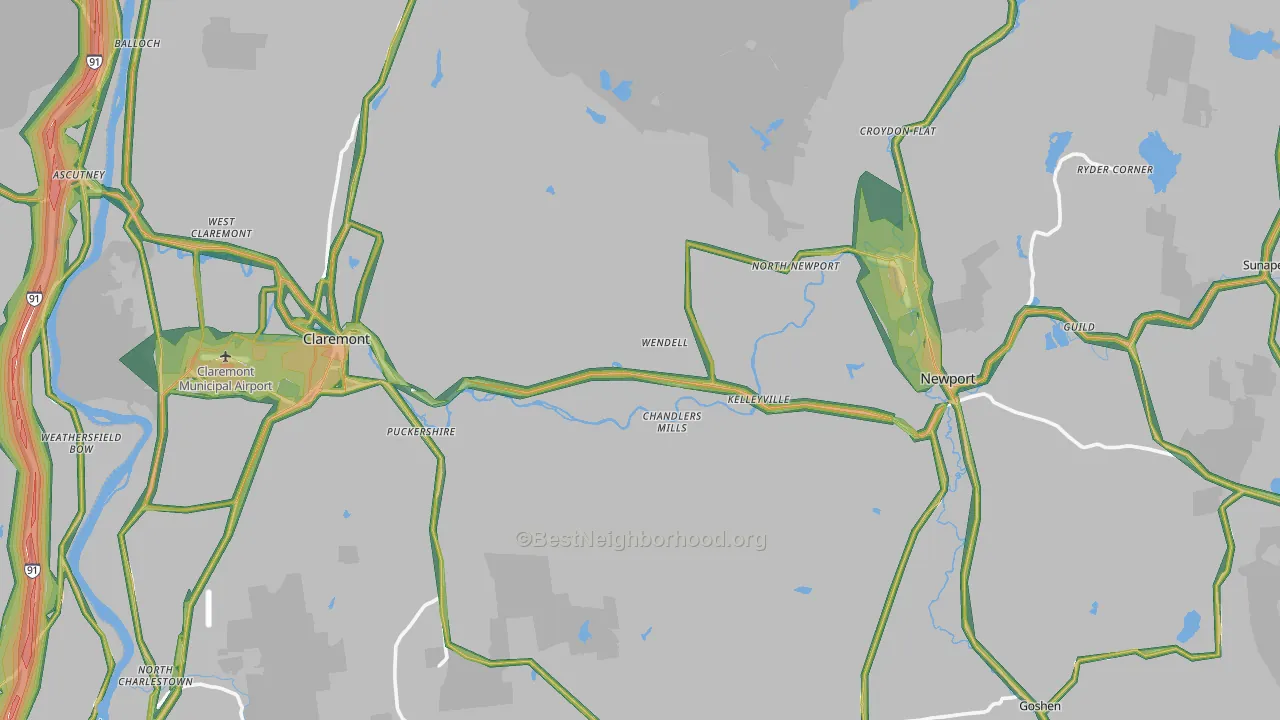 Sullivan County, NH Map of Noise Levels in Sullivan County