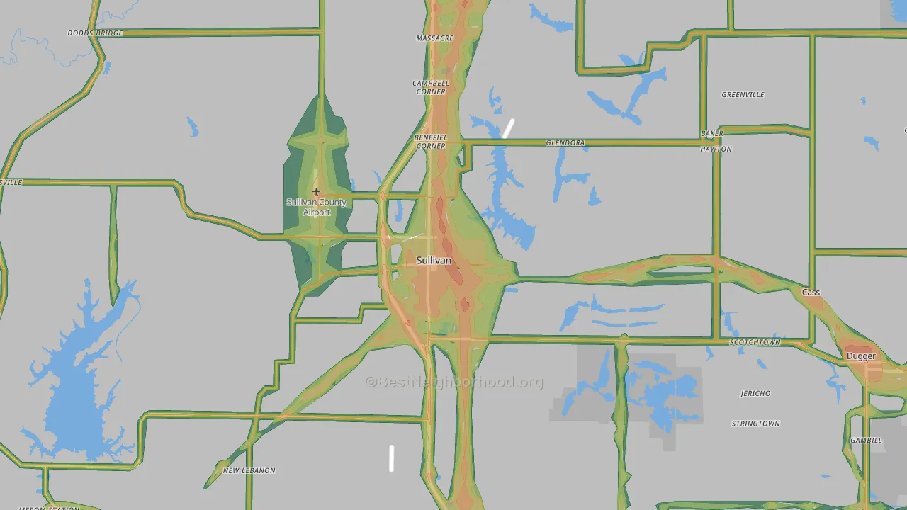 Sullivan, IN Map of Noise Levels in Sullivan