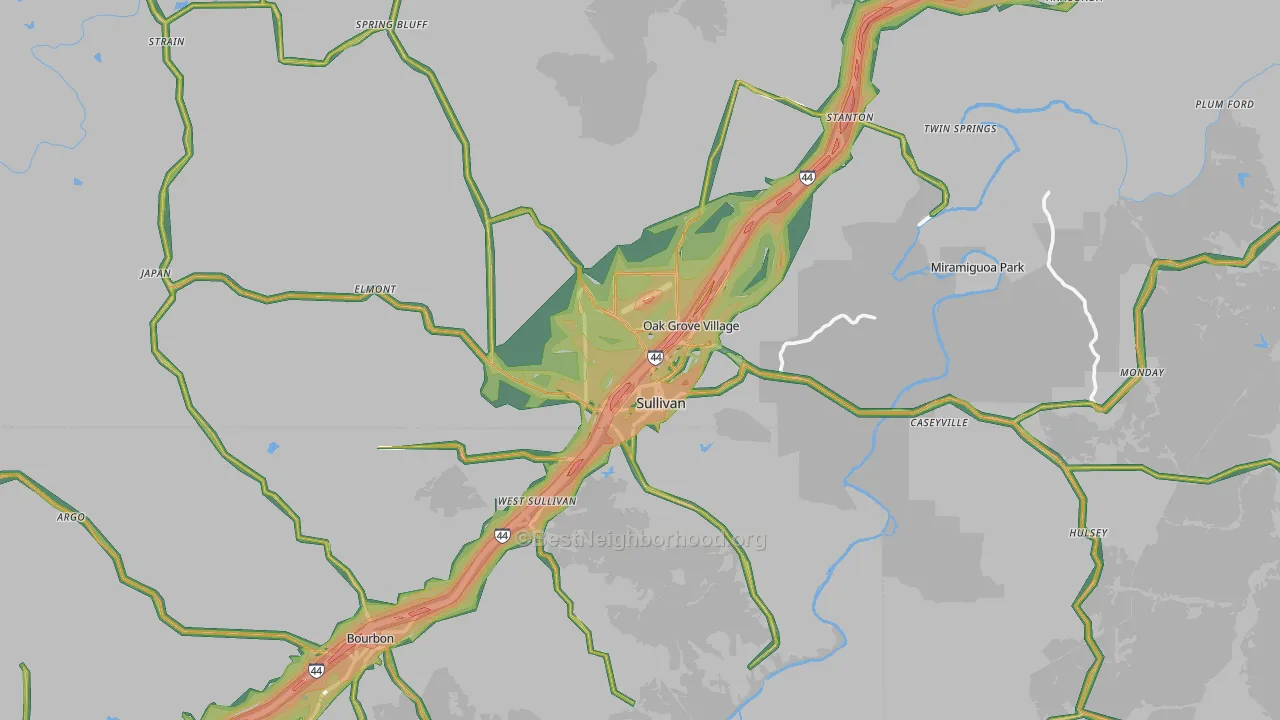 Sullivan, MO Map of Noise Levels in Sullivan