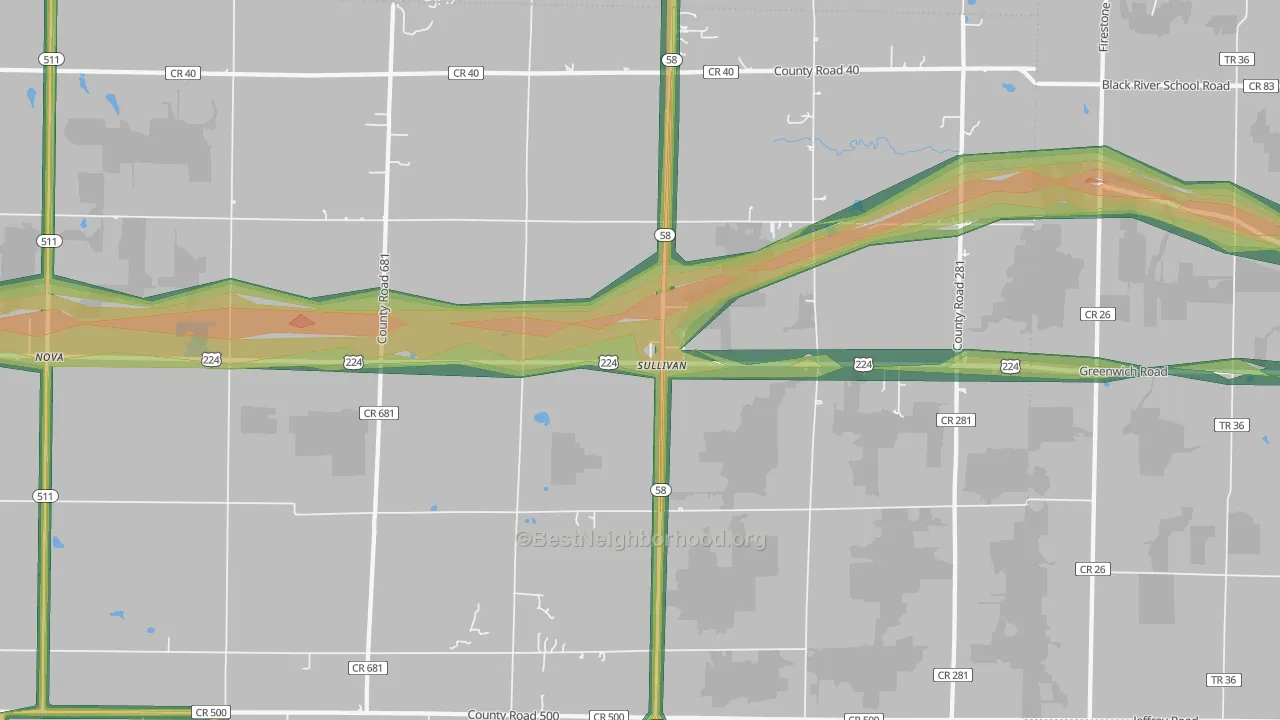 Sullivan, OH Map of Noise Levels in Sullivan