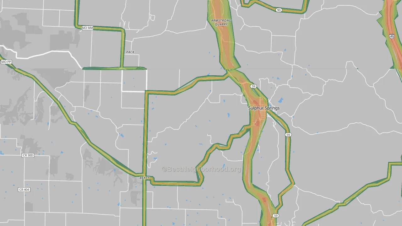 Sulphur Springs, AR Map of Noise Levels in Sulphur Springs