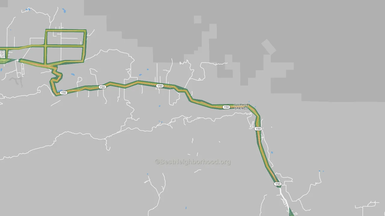 Sulphur Springs, CA Map of Noise Levels in Sulphur Springs