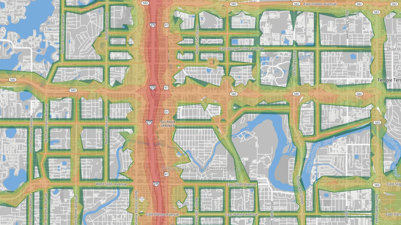 Sulphur Springs, Tampa, FL Map of Noise Levels in Sulphur Springs