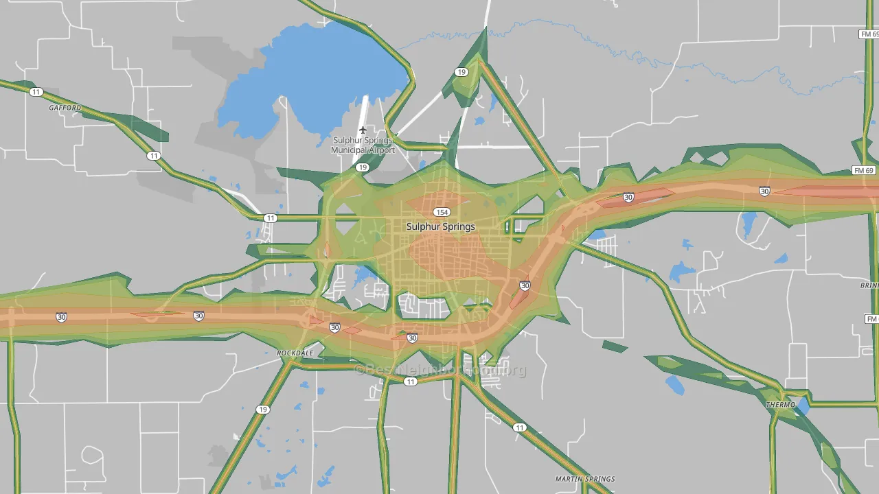 Sulphur Springs, TX Map of Noise Levels in Sulphur Springs