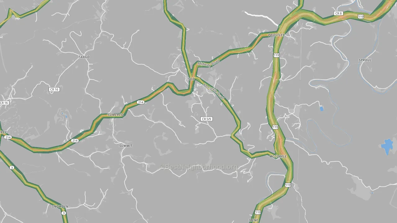 Sumerco, WV Map of Noise Levels in Sumerco