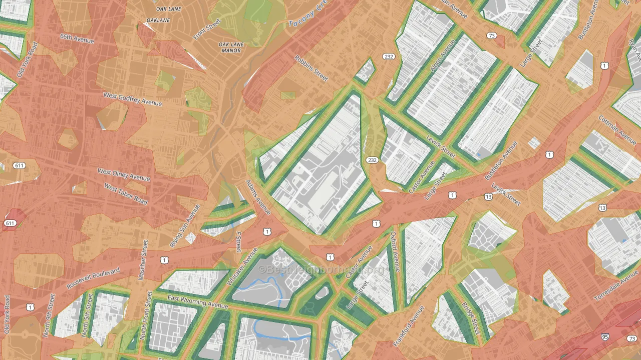 Summerdale, Philadelphia, PA Map of Noise Levels in Summerdale