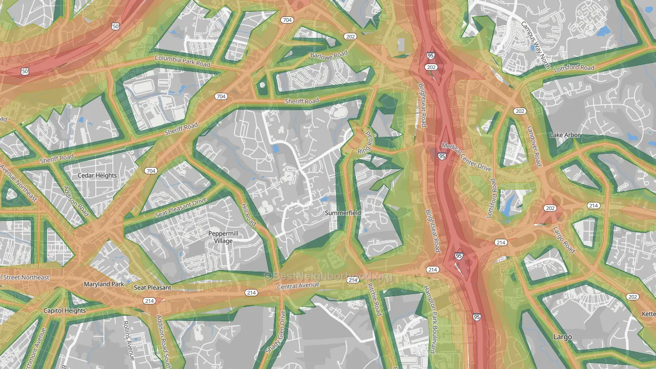 Summerfield, MD Map of Noise Levels in Summerfield