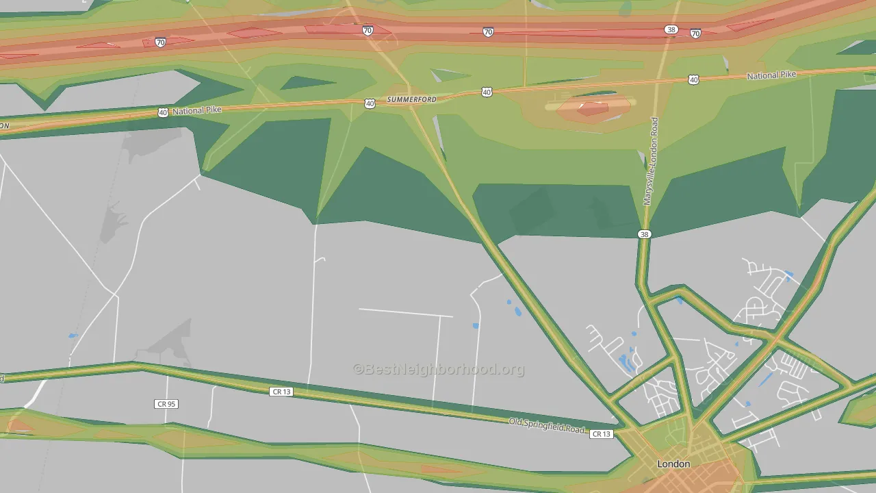 Summerford, OH Map of Noise Levels in Summerford