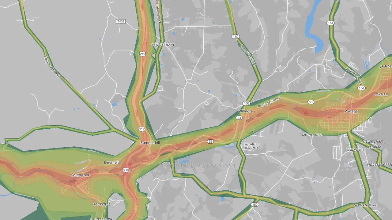 Summerhill, PA Map of Noise Levels in Summerhill