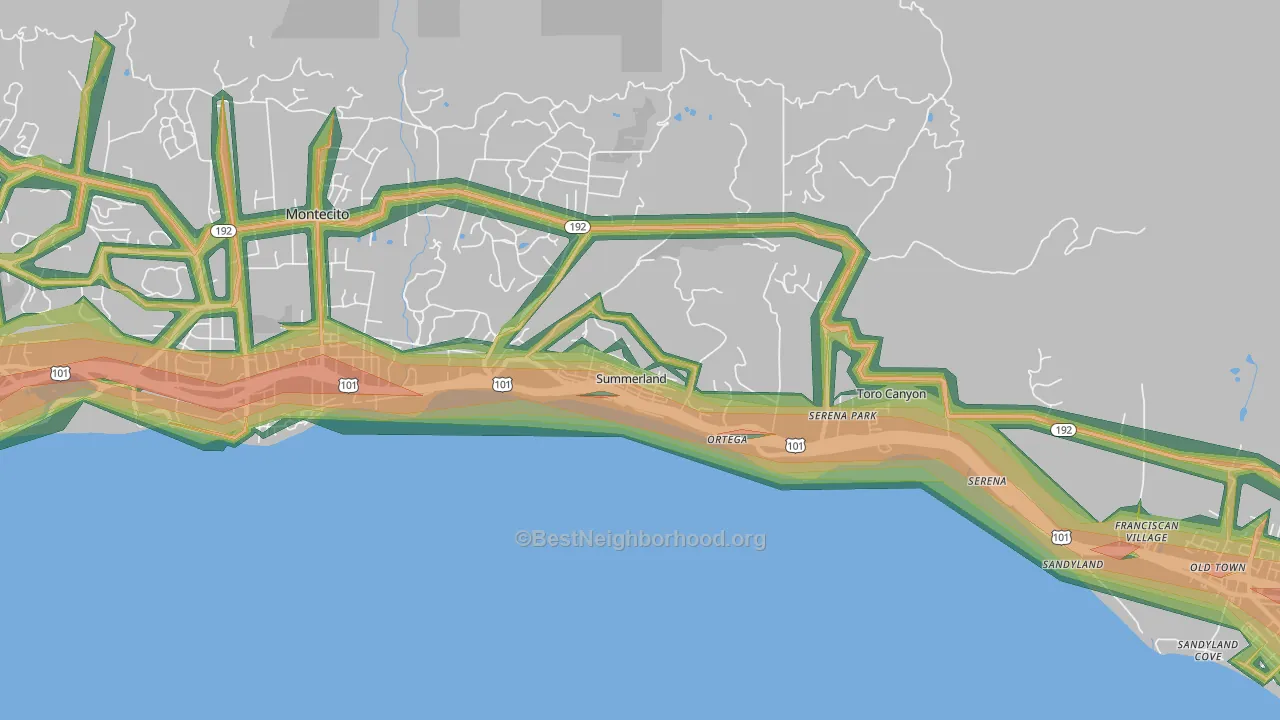 Summerland, CA Map of Noise Levels in Summerland