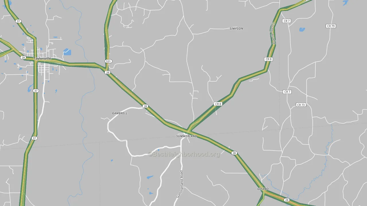 Summerland, MS Map of Noise Levels in Summerland