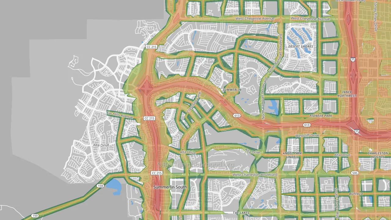 Summerlin North, Las Vegas, NV Map of Noise Levels in Summerlin North