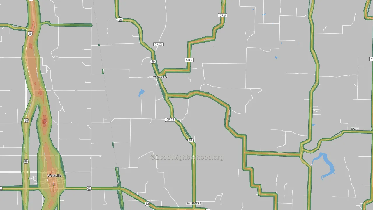 Summers, AR Map of Noise Levels in Summers