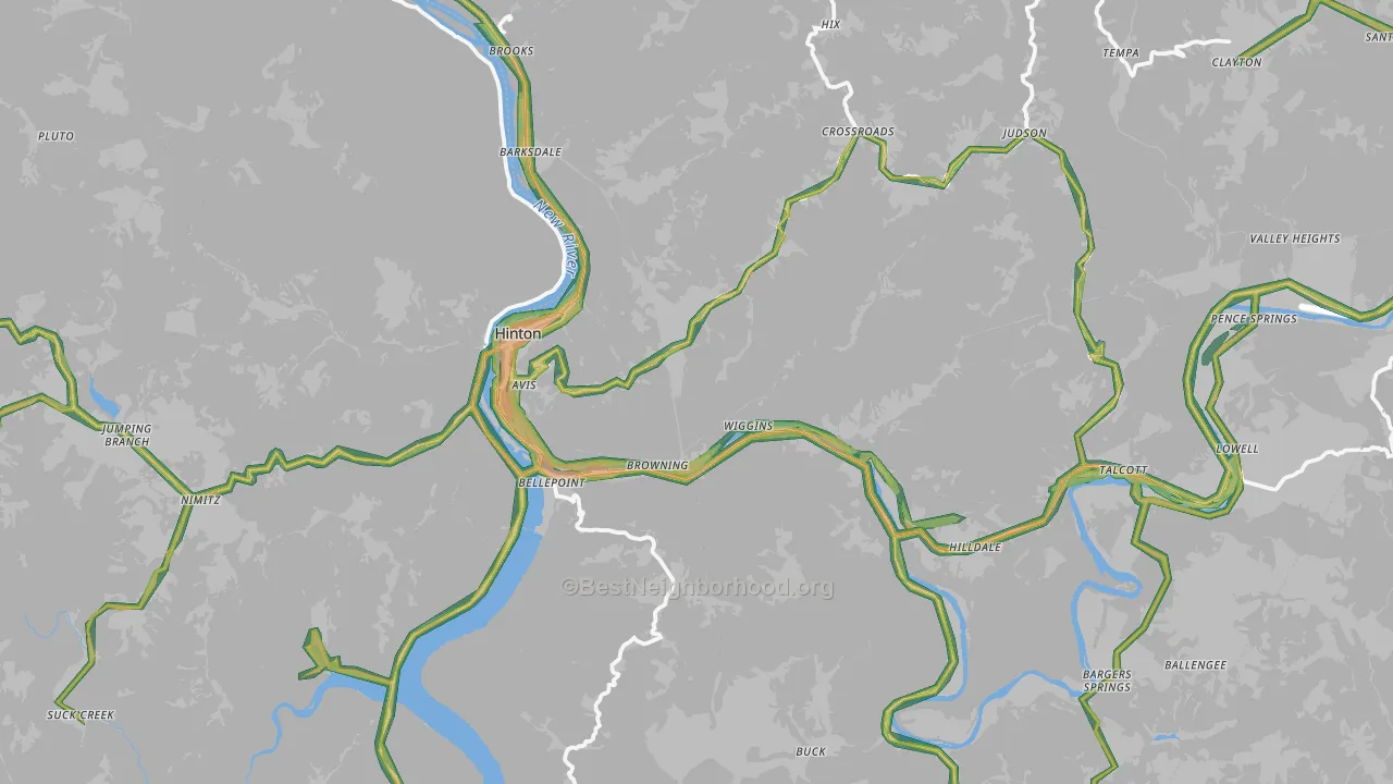 Summers County, WV Map of Noise Levels in Summers County