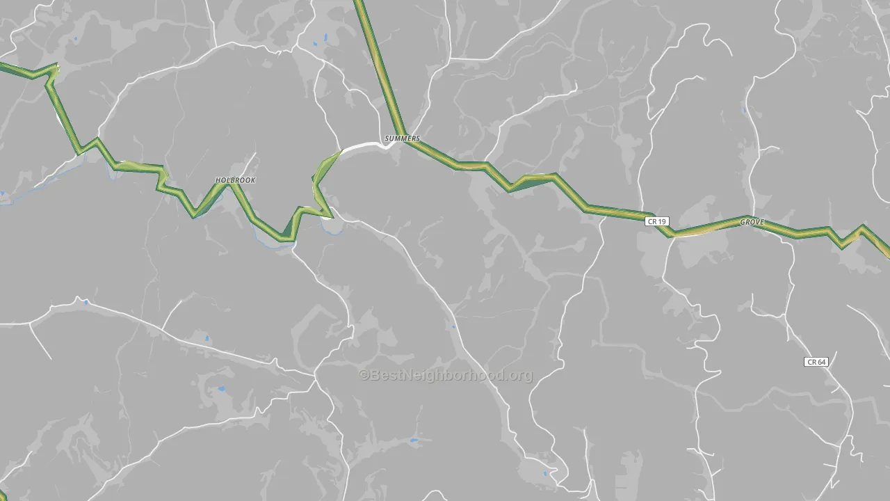 Summers, WV Map of Noise Levels in Summers