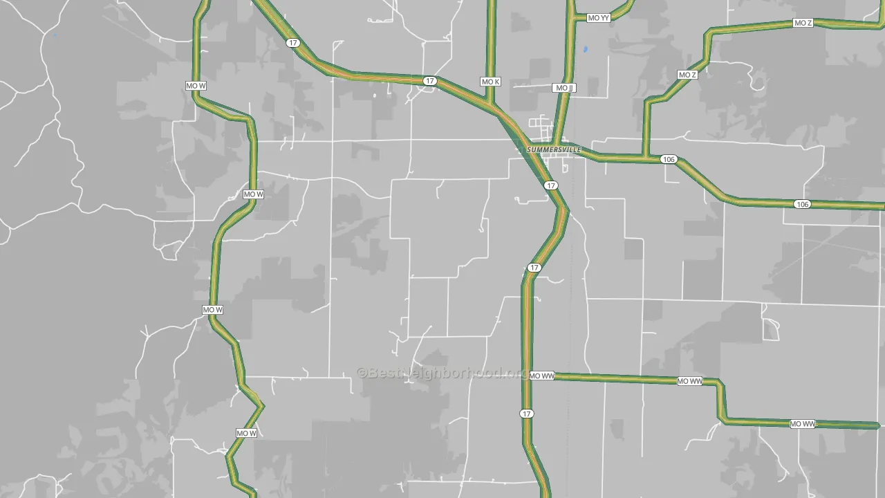 Summersville, MO Map of Noise Levels in Summersville
