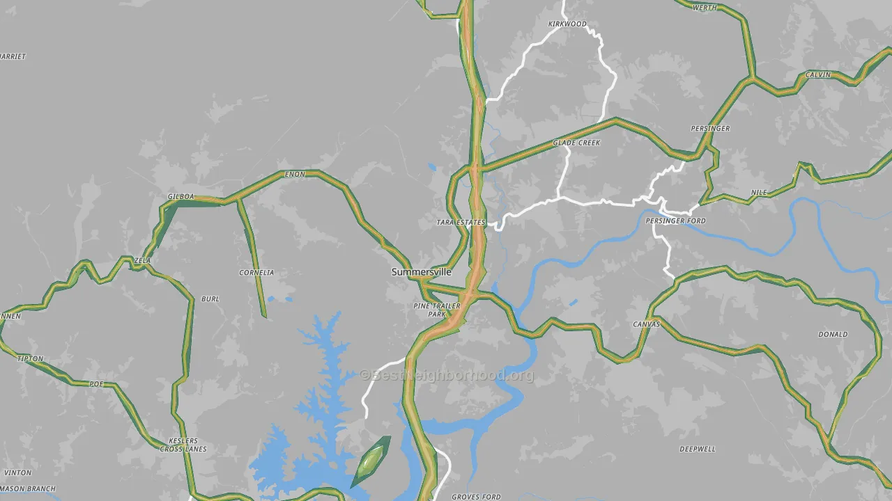 Summersville, WV Map of Noise Levels in Summersville