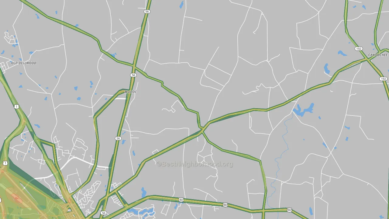 Summertown, GA Map of Noise Levels in Summertown