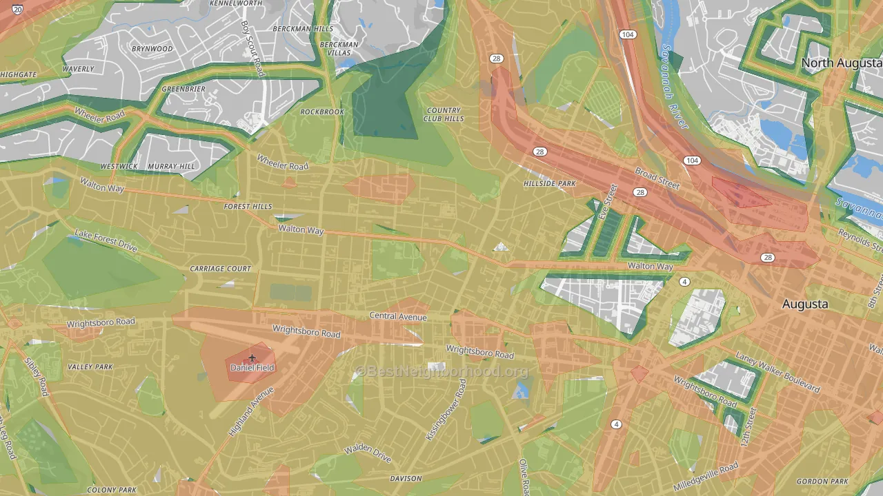 Summerville, Augusta, GA Map of Noise Levels in Summerville
