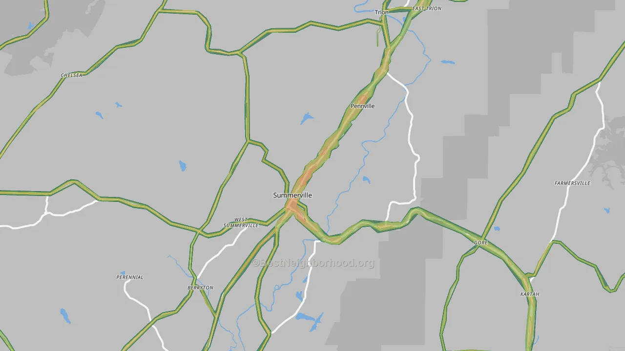 Summerville, GA Map of Noise Levels in Summerville