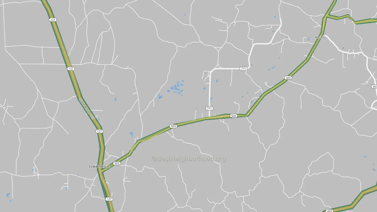 Summerville, LA Map of Noise Levels in Summerville