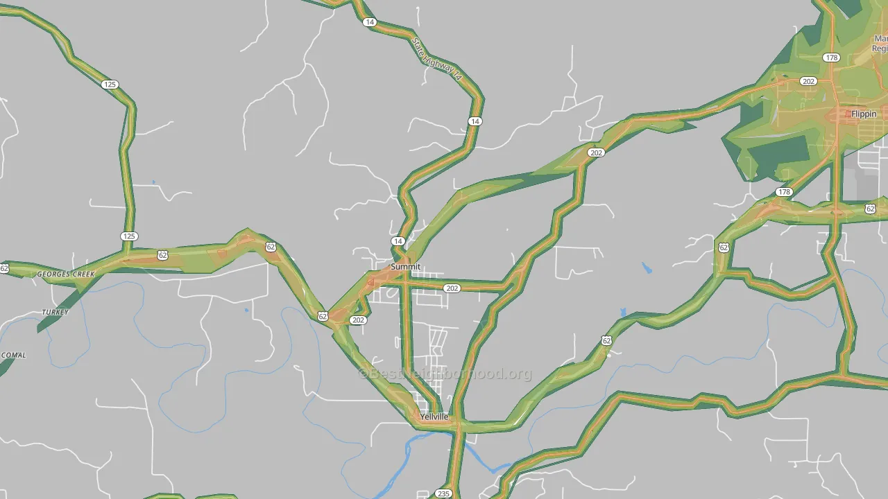 Summit, AR Map of Noise Levels in Summit