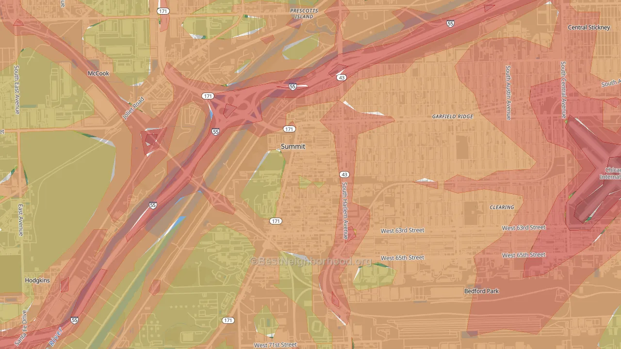 Summit, IL Map of Noise Levels in Summit