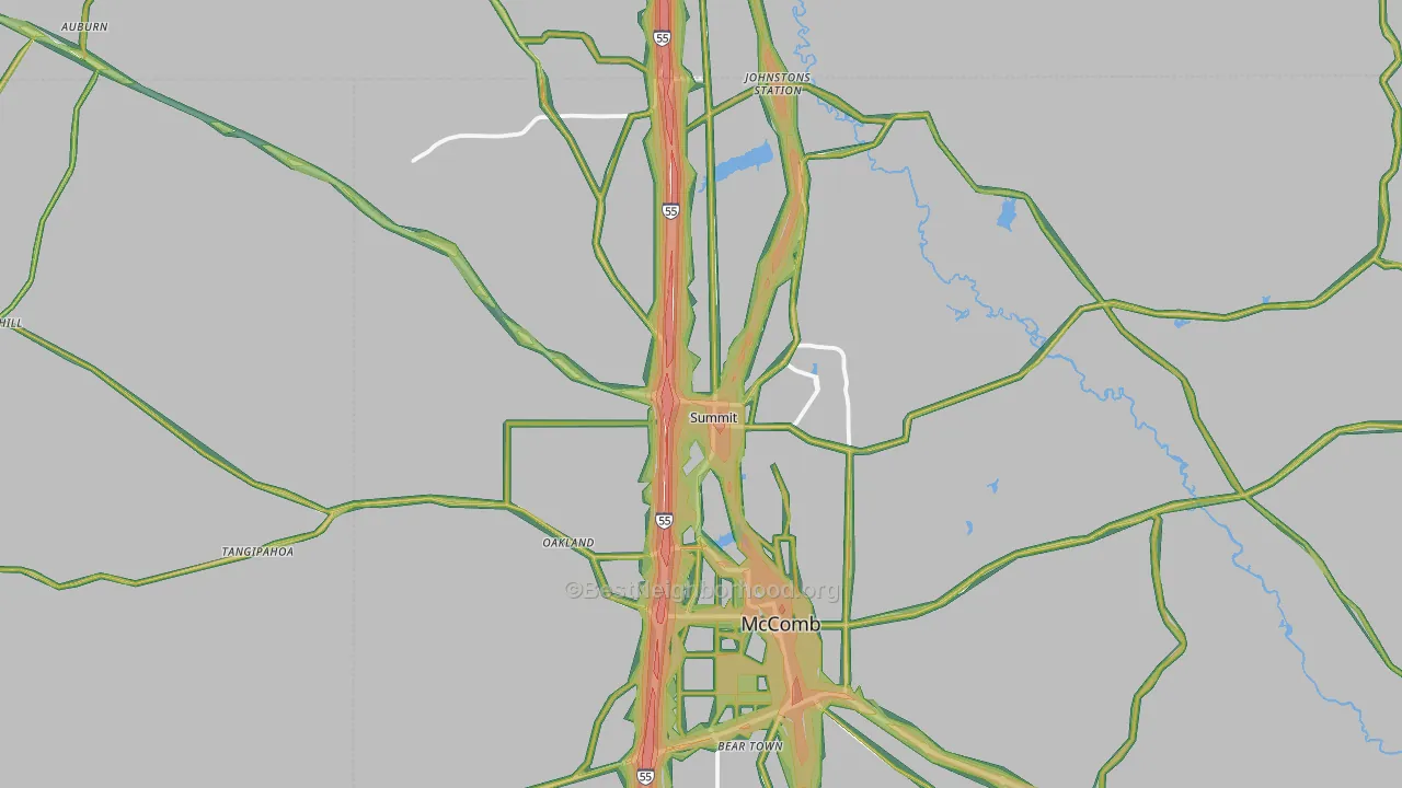 Summit, MS Map of Noise Levels in Summit