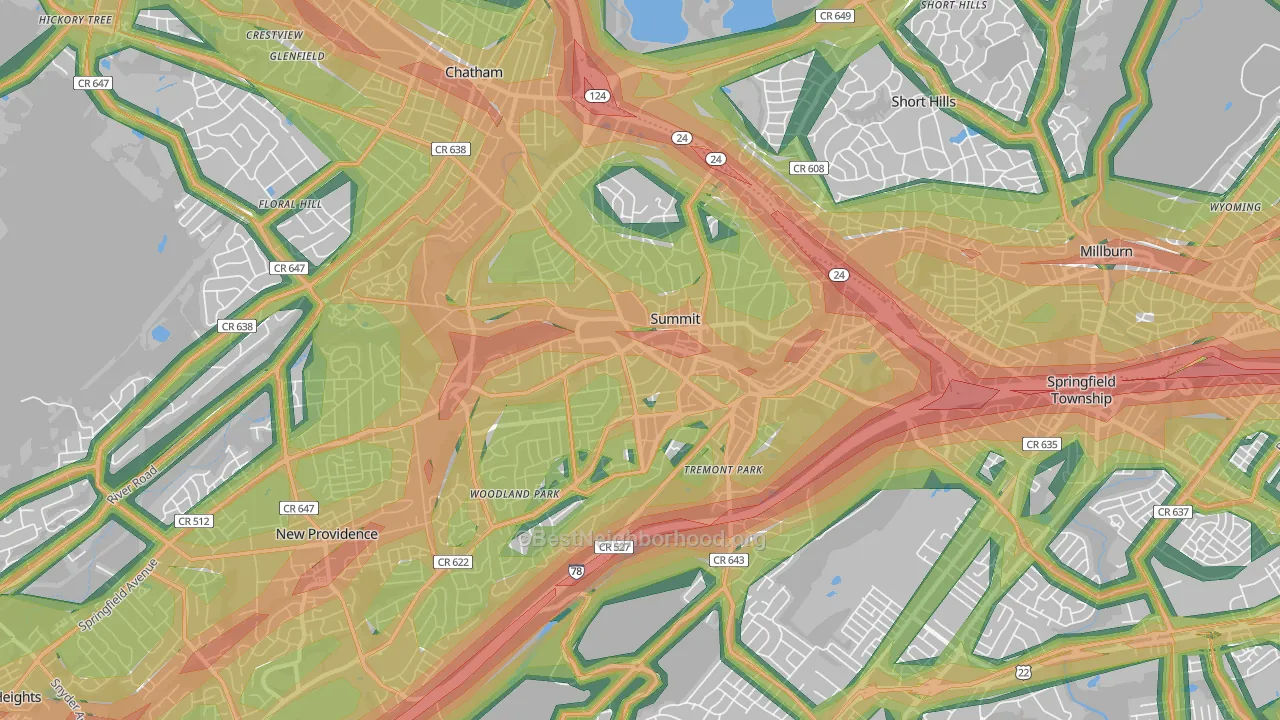 Summit, NJ Map of Noise Levels in Summit