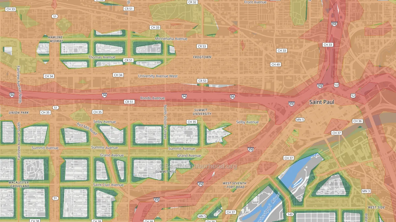 Summit-University, St. Paul, MN Map of Noise Levels in Summit-University