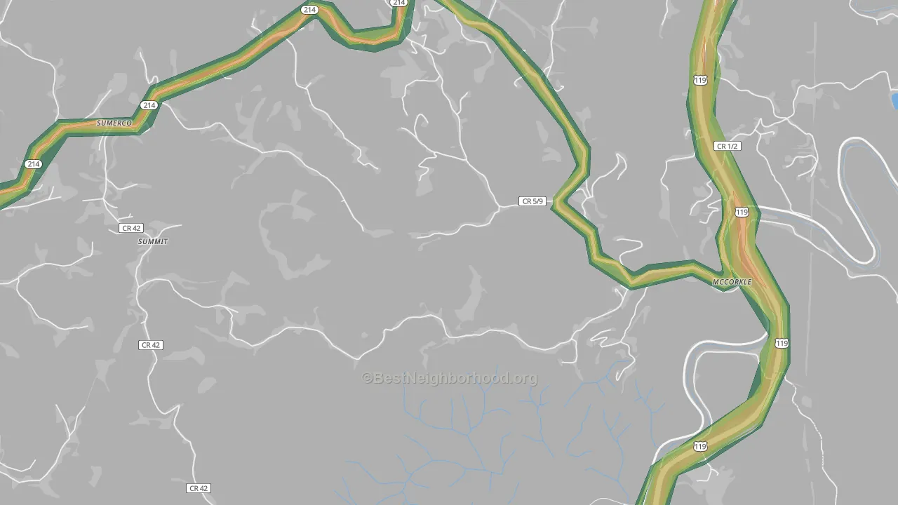 Summit, WV Map of Noise Levels in Summit