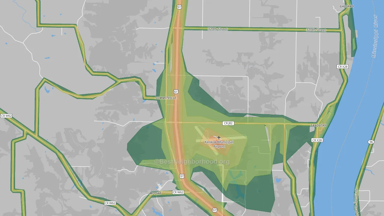 Summitville, IA Map of Noise Levels in Summitville