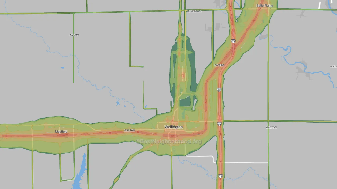 Sumner County, KS Map of Noise Levels in Sumner County