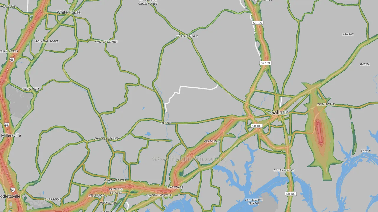 Sumner County, TN Map of Noise Levels in Sumner County