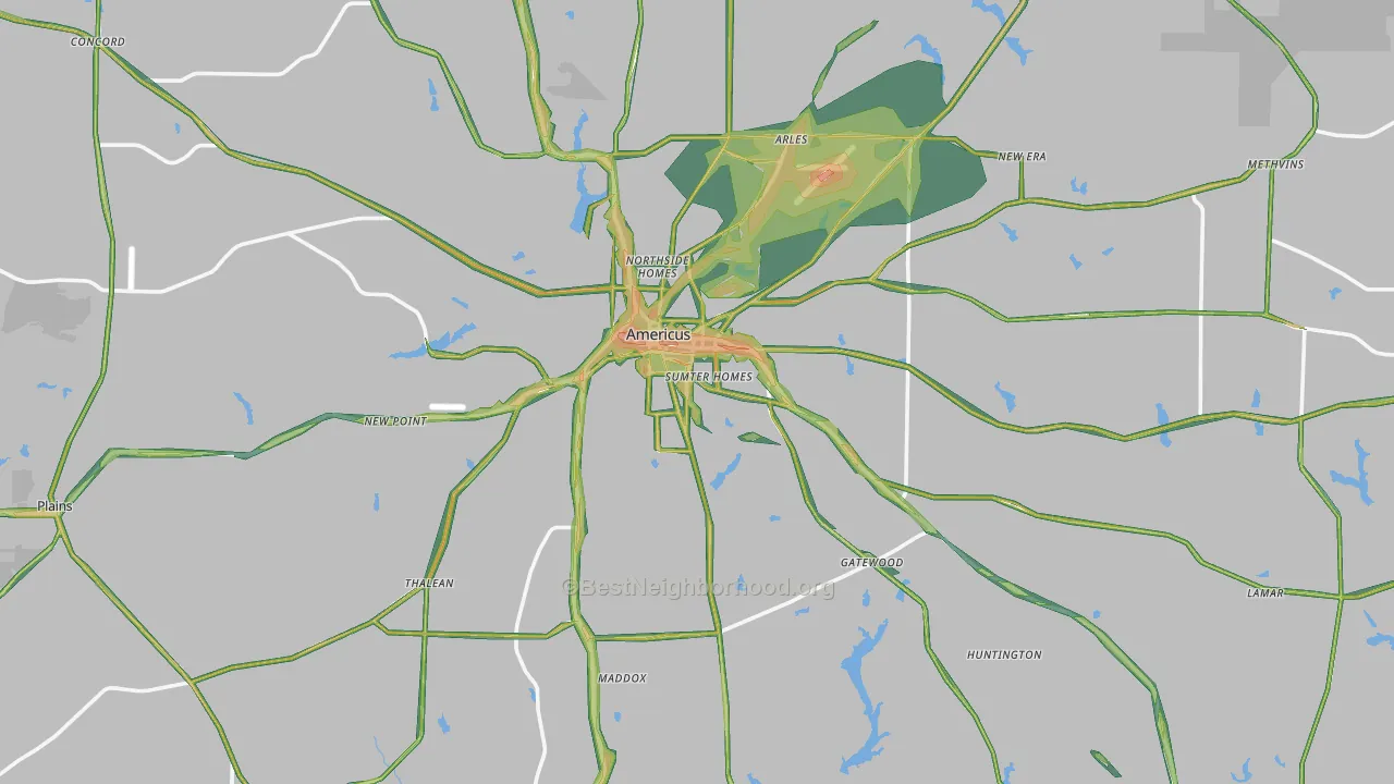 Sumter County, GA Map of Noise Levels in Sumter County