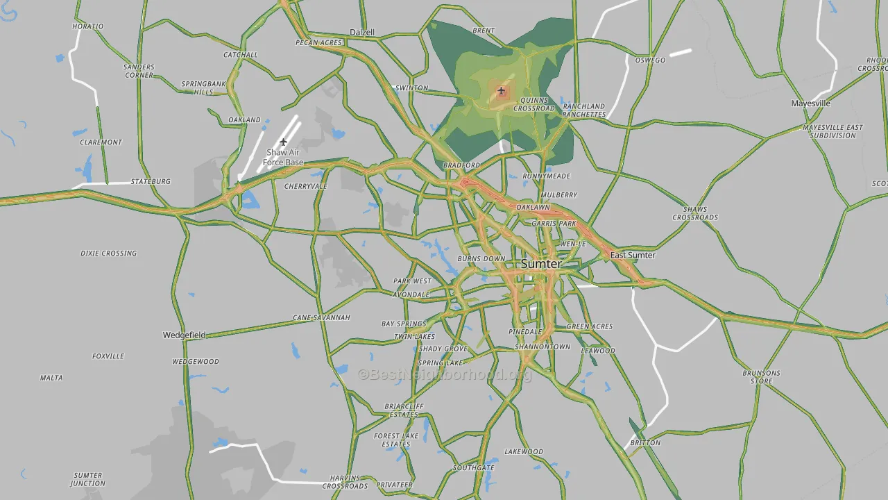 Sumter County, SC Map of Noise Levels in Sumter County