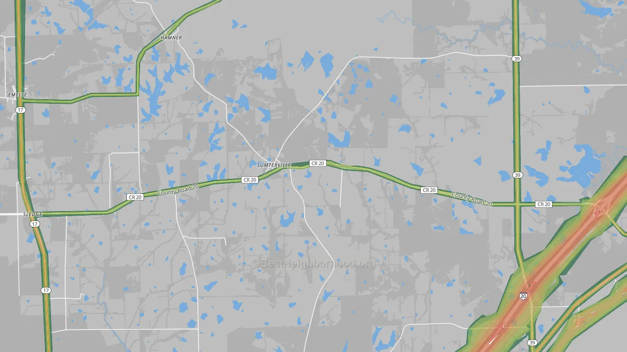 Sumterville, AL Map of Noise Levels in Sumterville