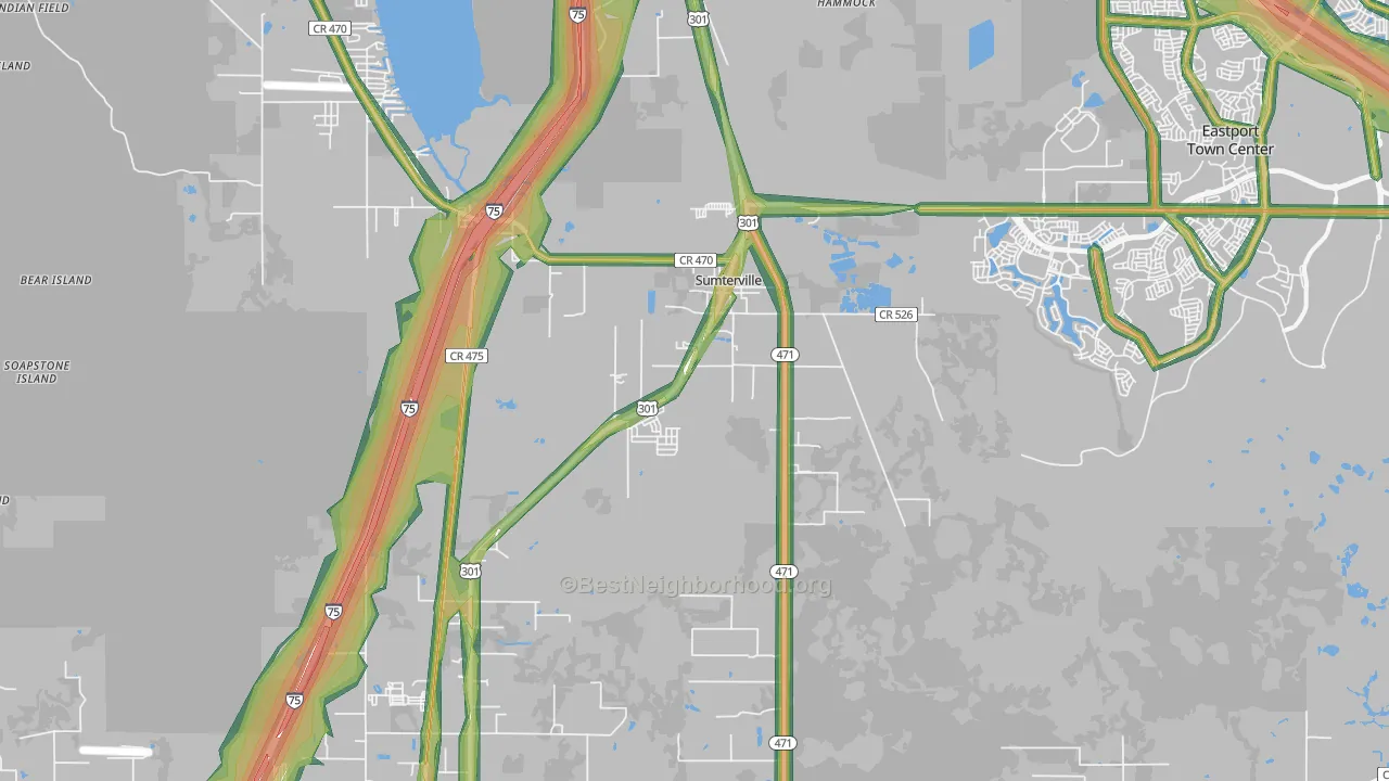 Sumterville, FL Map of Noise Levels in Sumterville